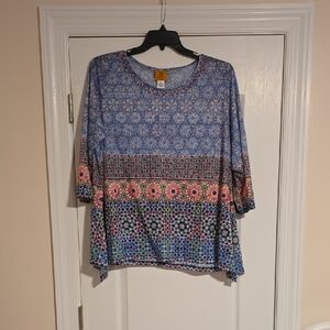 Ruby Rd. Blue and Pink Patterned Long Sleeve Top